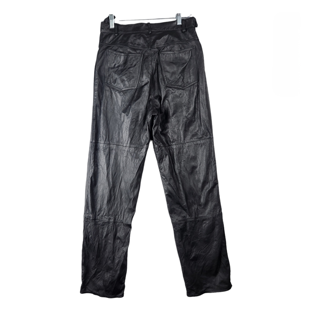 Vintage Womens Black 100% Genuine Leather Pants Korea Size 12 (Fit Modern US 6 )